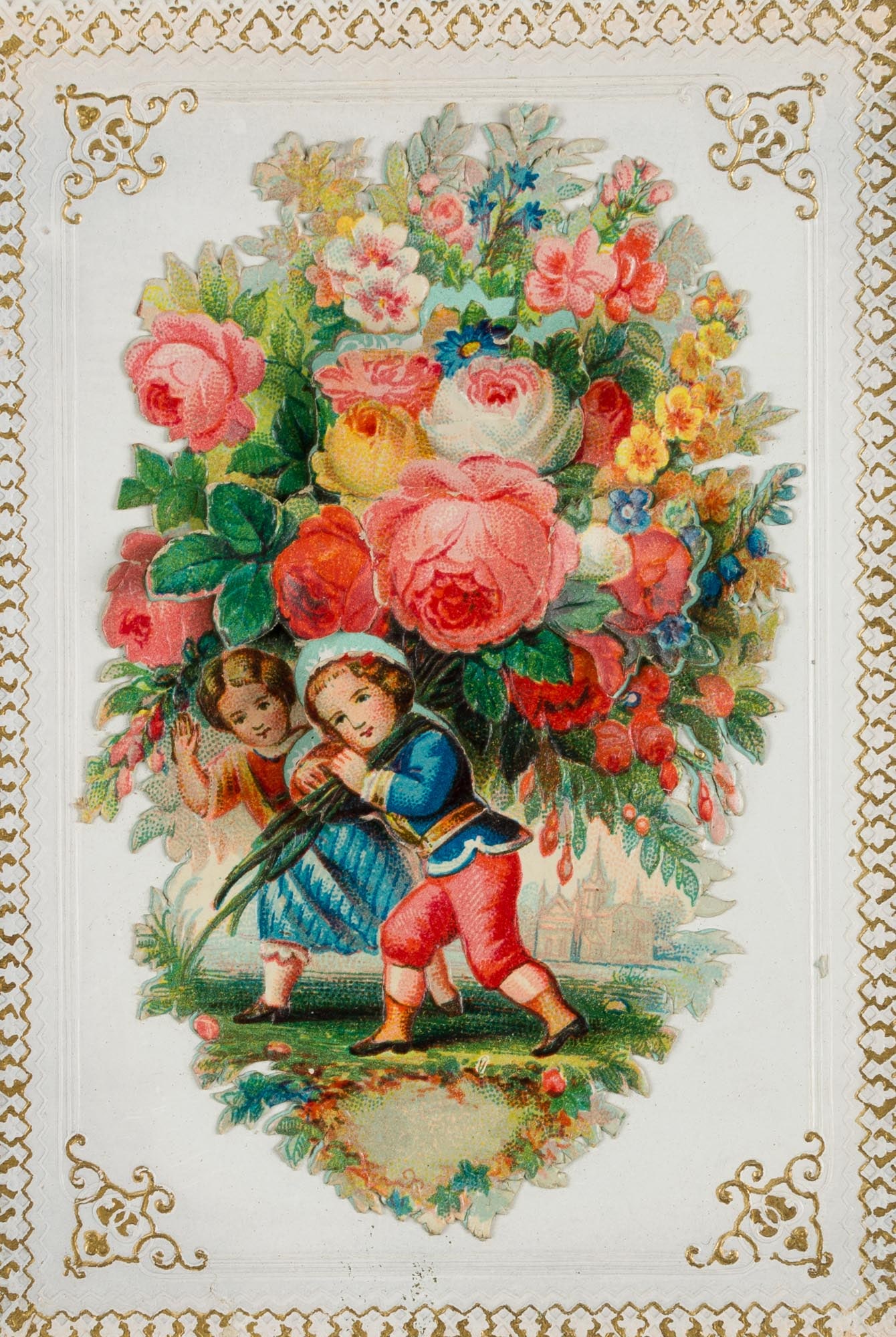 Unknown (19th), Greeting card. With children, Congratulations billet (1 of 4)