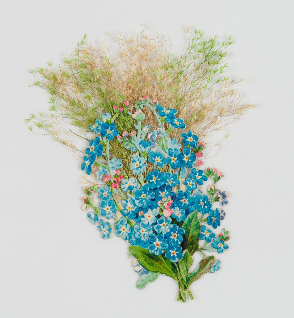 Unknown (19th), Delicate paper craft. Forget-me-not, Congratulations billet (1 of 4)