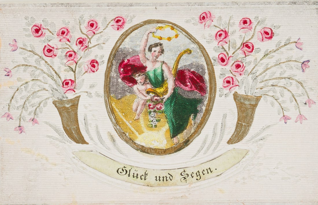 Unknown (19th), Greeting card, cornucopias, around 1900, Congratulations billet (1 of 4)