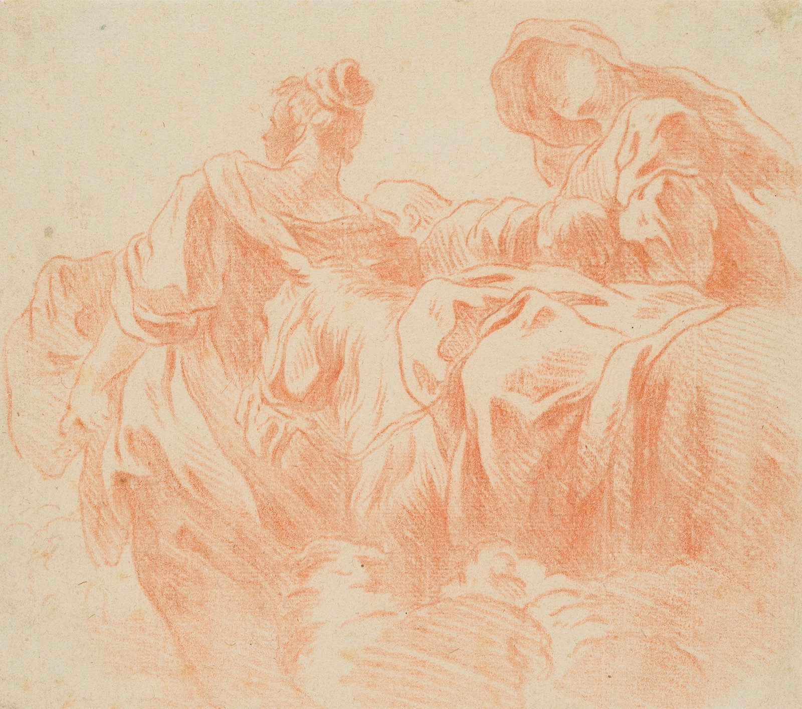 N. BERCHEM (1620-1683), Copycats, shepherdesses, Red chalk drawing: Nicolaes Berchem (before 1620 Haarlem - 1683 Amsterdam): Copycats, shepherdesses, 18th century, Red chalk drawing Technique: Red chalk drawing on Paper Stamp: Collector's stamp, Lugt no.: 3751. Albert