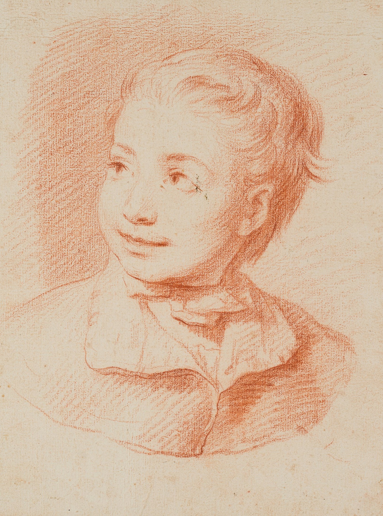 Unknown (18th), Portrait of a girl, around 1750, Red chalk drawing: Unknown (18th century): Portrait of a Smiling Girl, c. 1750, Red chalk drawing Technique: Red chalk drawing on Paper Inscription: General information: Inscribed on the backing board: "Alexendrine La J