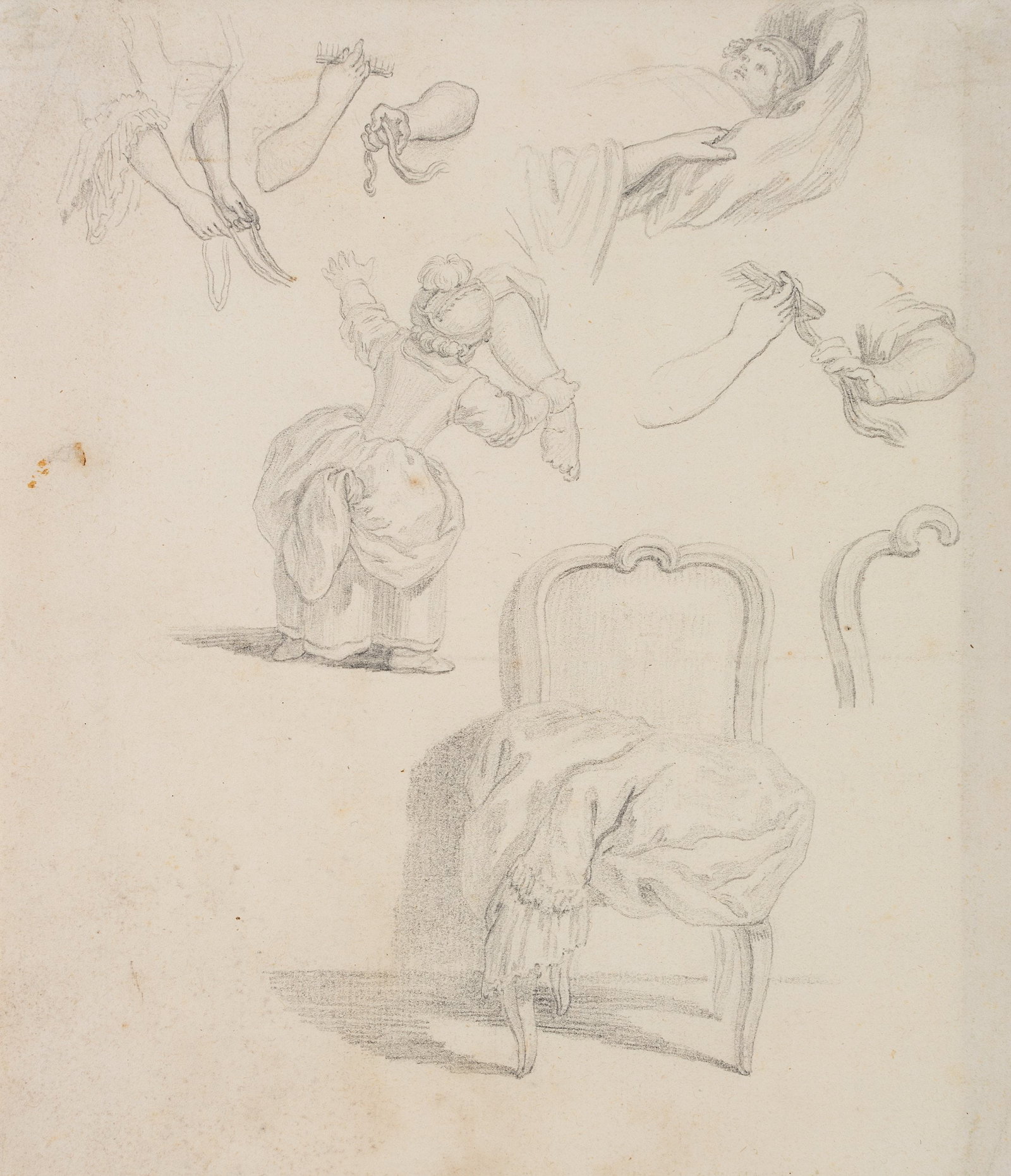 Unknown (18th), Sketch sheet featuring a girl, Pencil (1 of 4)