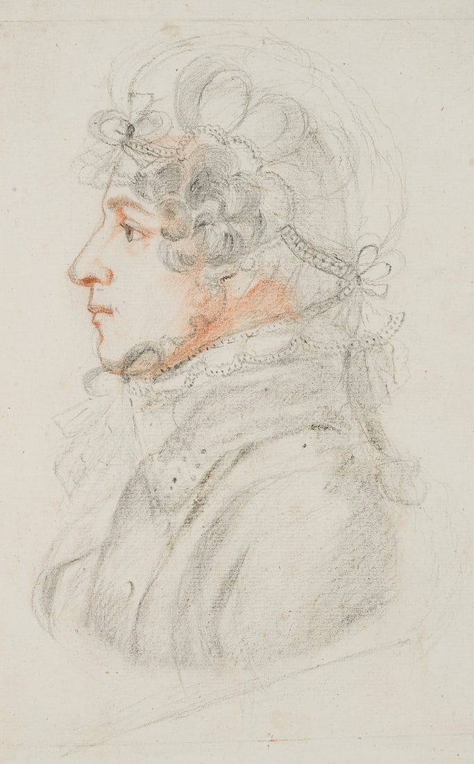Unknown (18th), Young man wearing a lace bonnet, Pencil (1 of 4)