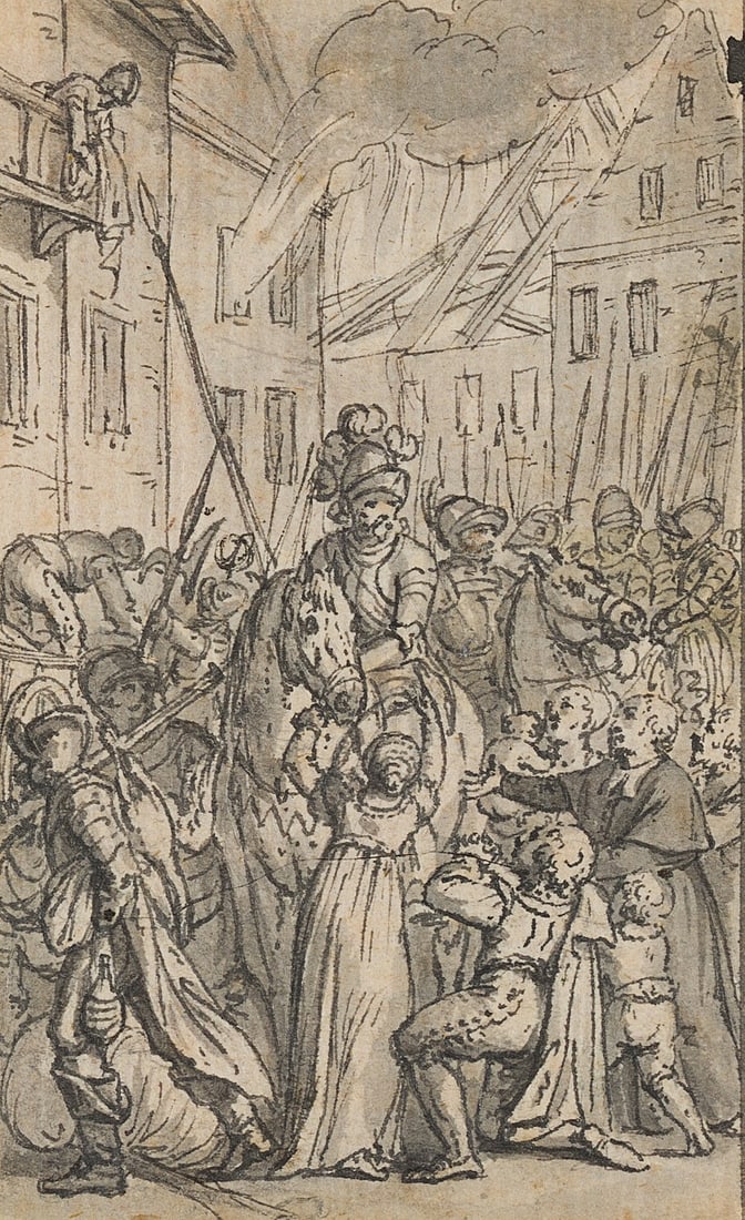 Unknown (18th), The arrival of the soldiers, Pen drawing (1 of 8)