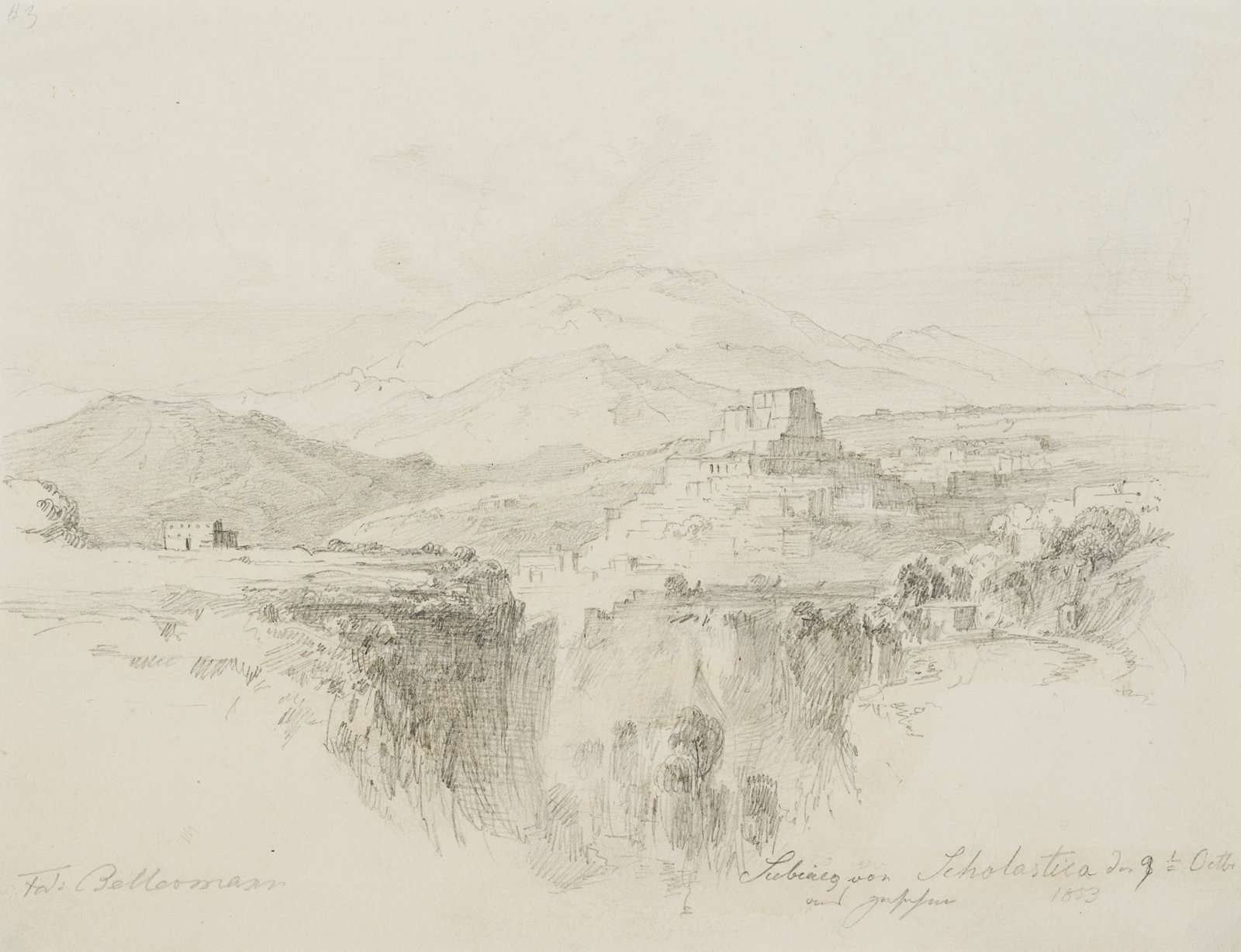 F. BELLERMANN (*1814), Subiaco of Saint Scholastica, 1853, Pencil (1 of 4)