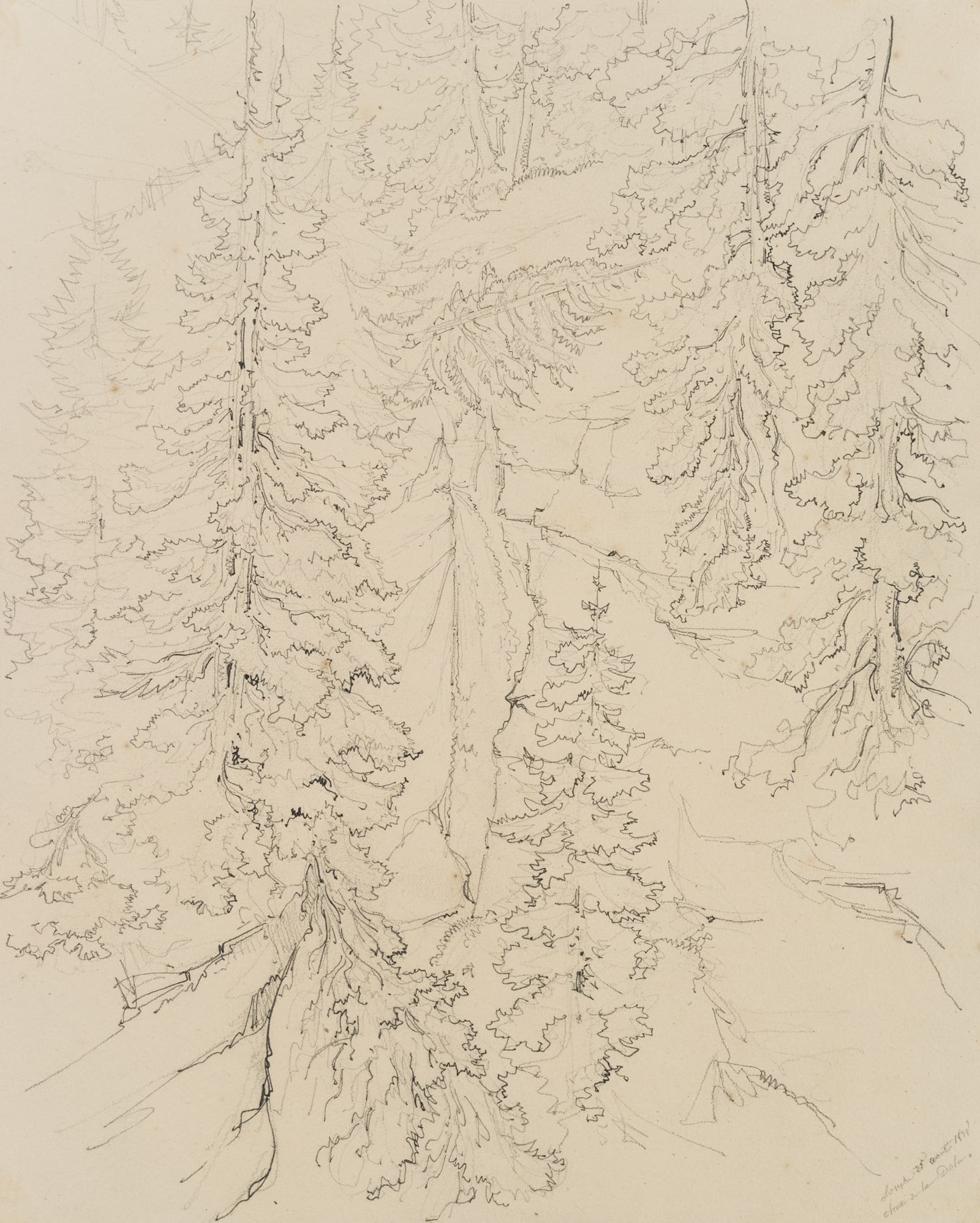 E. BRETENIÈRES (*1804), Waterfall in the Dala Valley, Switzerland, 1838, Pencil: Edmond de Bretenières (1804 Dijon - 1882 ibid.): Waterfall in the Dalatal near Leuk in the canton of Valais, Loéche, Leigg, "chute de la Dala à Louesch", journey to Switzerland, sketchb