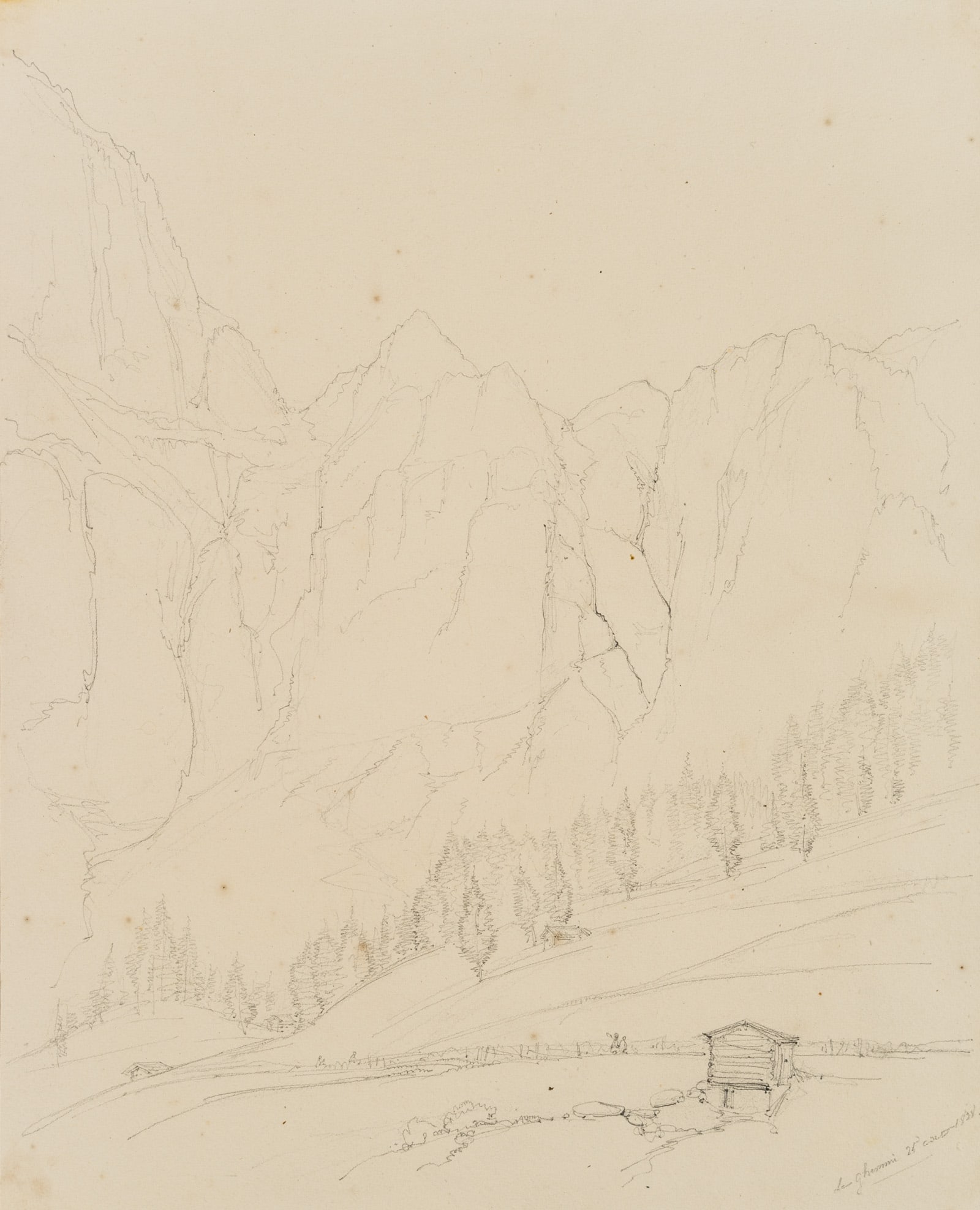 E. BRETENIÈRES (*1804), At the Gemmi Pass, in the valley near Leuk, 1838, Pencil: Edmond de Bretenières (1804 Dijon - 1882 ibid.): On the Gemmi Pass in the valley near Leuk in the canton of Valais, Loéche, Leigg, "Passage de la Ghemmi Vallée de Louesch", Journey to S