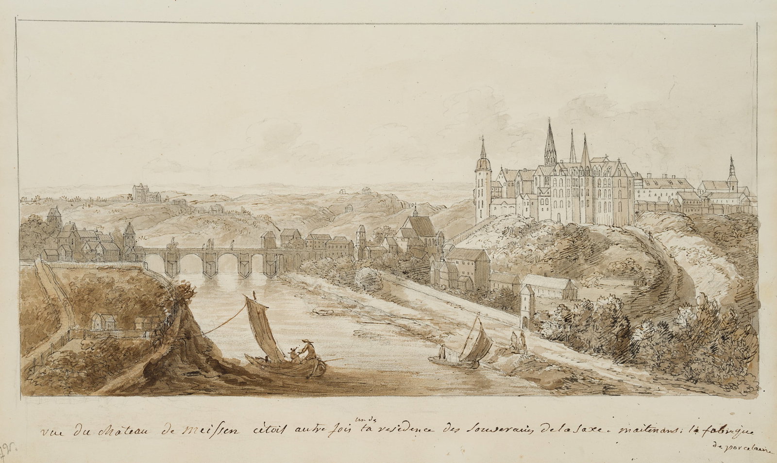 I. DUVIVIER (1758-1832), Albrechtsburg Castle in Meissen, around 1800, Watercolor: Ignace Duvivier (1758 - 1832 ibid.): Albrechtsburg Castle in Meissen, c. 1800, Watercolor Technique: Watercolor over Pen drawing on Paper Inscription: At the lower part inscribed by the artist's hand: