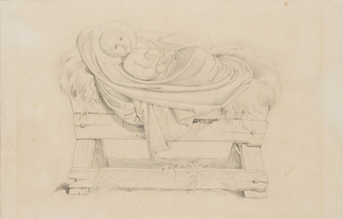 J. FÜHRICH (1800-1876), The Christ Child in the Manger, around 1840, Pencil (1 of 5)