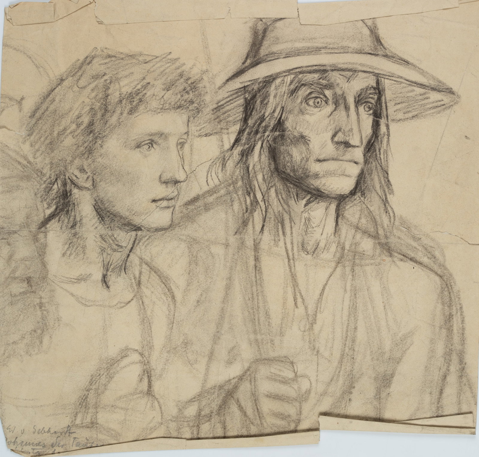 E. GEBHARDT (1838-1925), Figure study, around 1892, Pencil: Eduard von Gebhardt (1838 St. John - 1925 Düsseldorf): Figure study, c. 1892, Pencil Technique: Pencil on Paper Inscription: lower left signed: "Ed. v. Gebhardt". lower left inscribed: "Johannes 