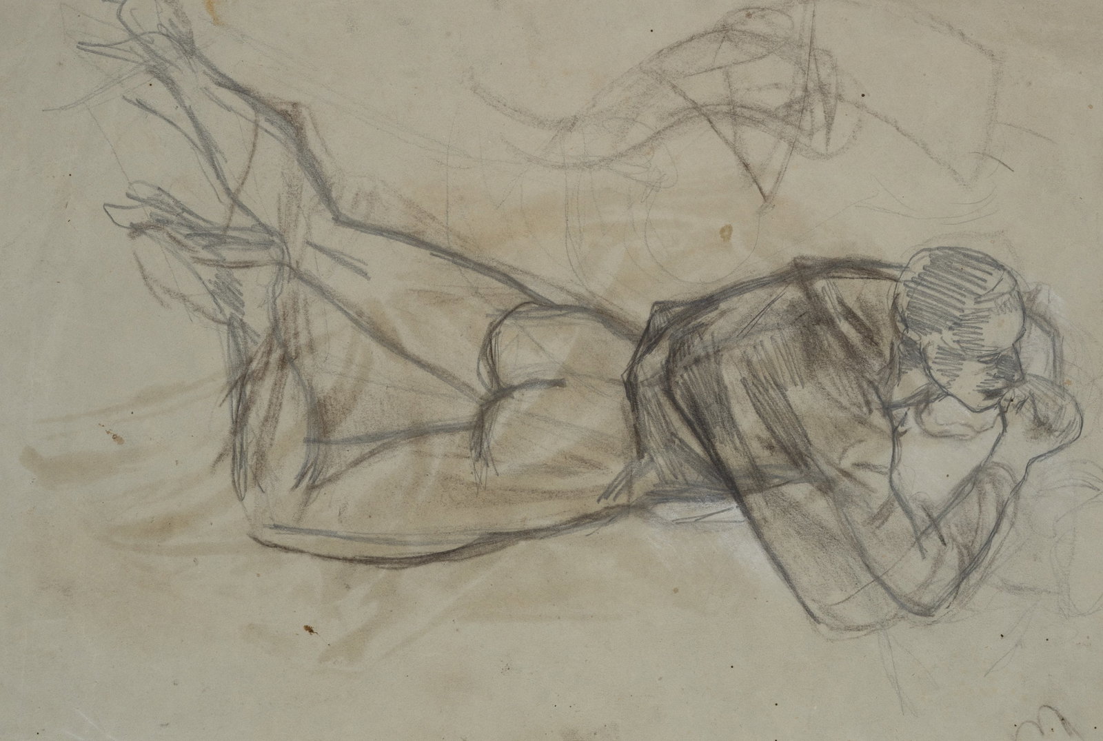 E. GEBHARDT (1838-1925), Reclining, around 1892, Pencil: Eduard von Gebhardt (1838 St. John - 1925 Düsseldorf): Reclining, c. 1892, Pencil Technique: Pencil on Paper Date: c. 1892 Description: Study of a reclining man. Provenance: Wilhelm Döringer