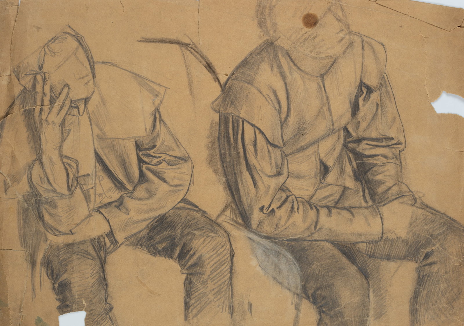 E. GEBHARDT (1838-1925), Study of Two Figures Seated, around 1892, Pencil: Eduard von Gebhardt (1838 St. John - 1925 Düsseldorf): Study of Two Figures Seated, c. 1892, Pencil Technique: Pencil on Paper Inscription: Verso inscribed: "No 34". Date: c. 1892 Description: St