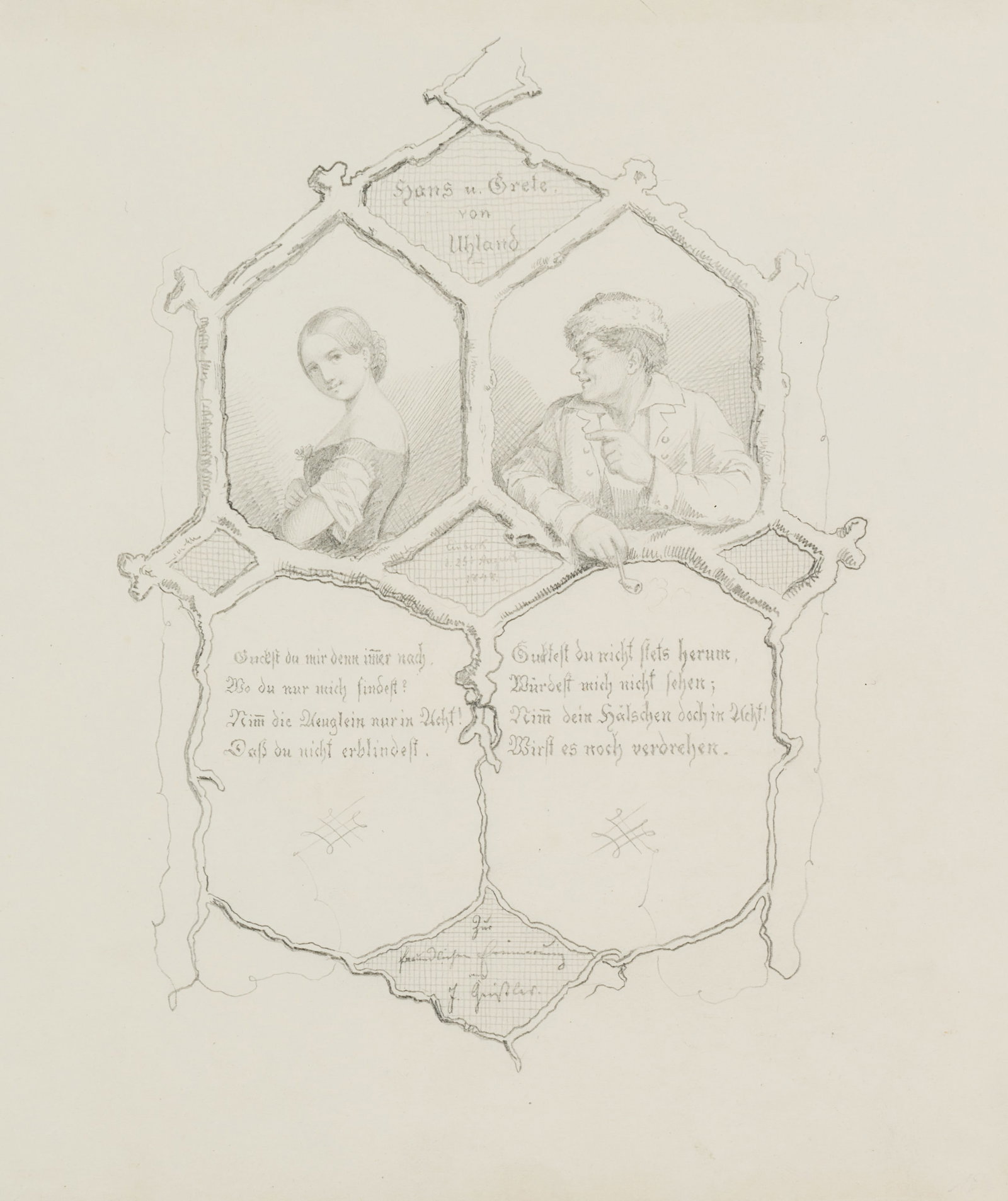 J. GEISSLER (1822-1904), Hans and Grete, Ludwig Uhland, 1848, Pencil (1 of 4)