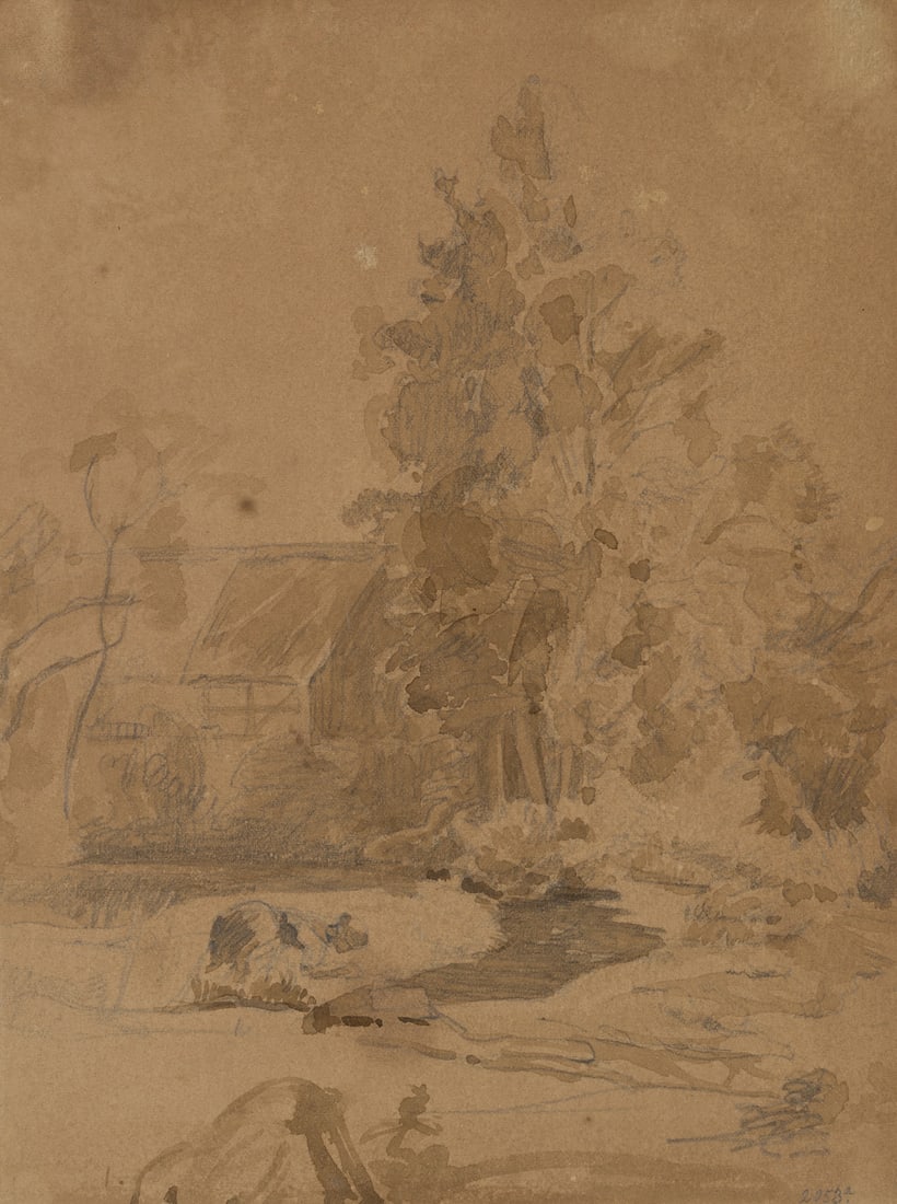 C. GILLE (1805-1899), A woman at a mill, around 1850, Pencil (1 of 8)