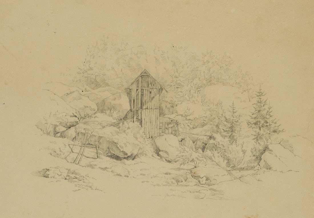 C. HÄFNER (1814-1873), An abandoned stable, Pencil: Carl Häfner (1814 Lübeck - 1873 Munich): An abandoned stable in the landscape, 19th century, Pencil Technique: Pencil on Paper Date: 19th century Description: Inscribed below the depiction "