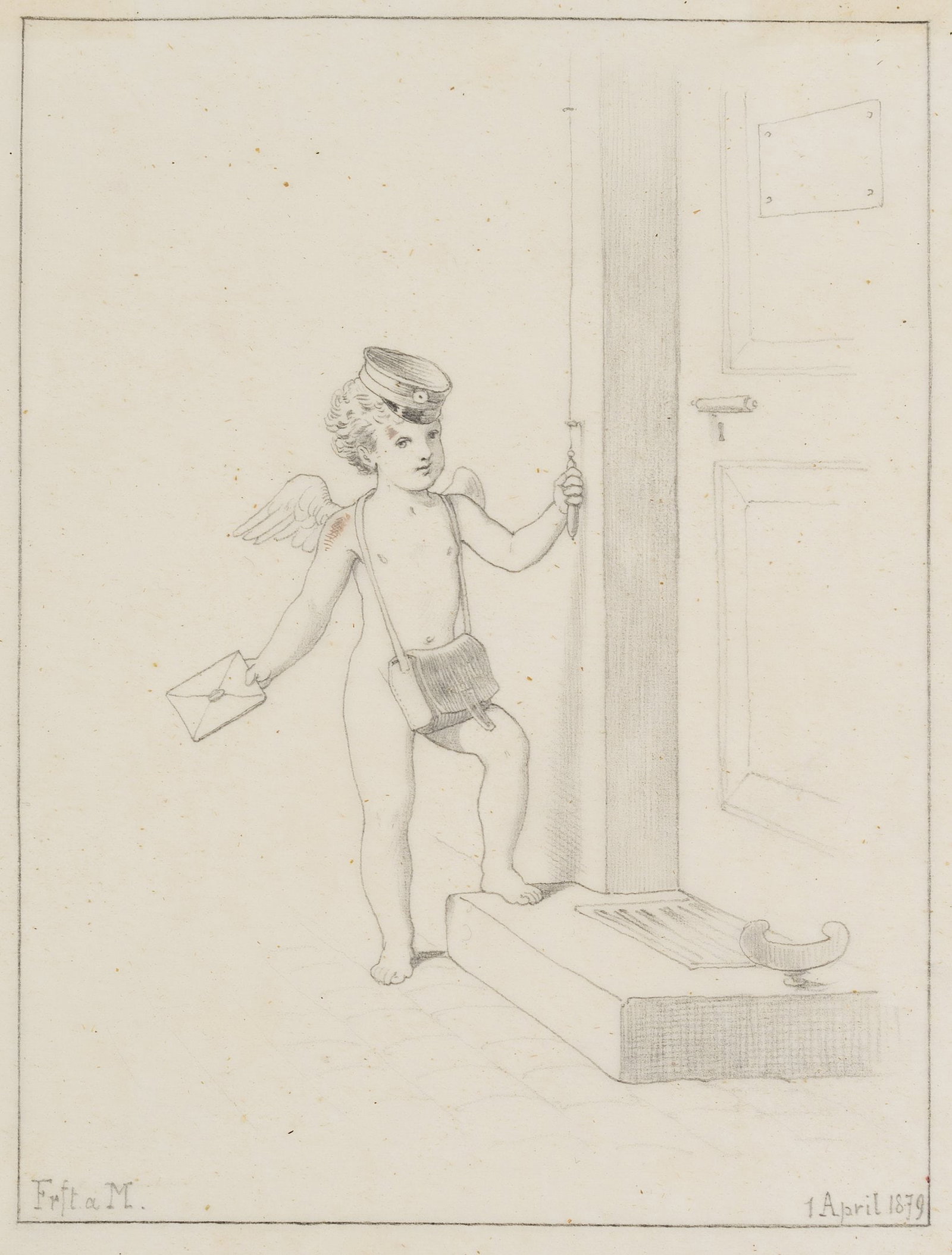O. HENDSCHEL (*1845) attributed, The Messenger of Love, 1879, Pencil (1 of 5)