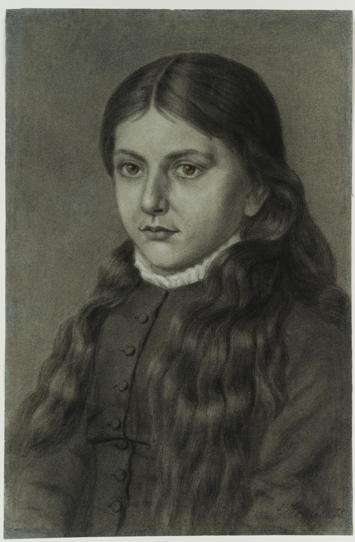 L. HOFFMANN (*1878), A girl with long hair, Charcoal: L. Hoffmann (born 1878 ): A girl with long hair, 19th century, Charcoal Technique: Charcoal on Paper (grey) Inscription: Signed and dated lower right: "L. Hoffmann 78". Date: 19th century Description: