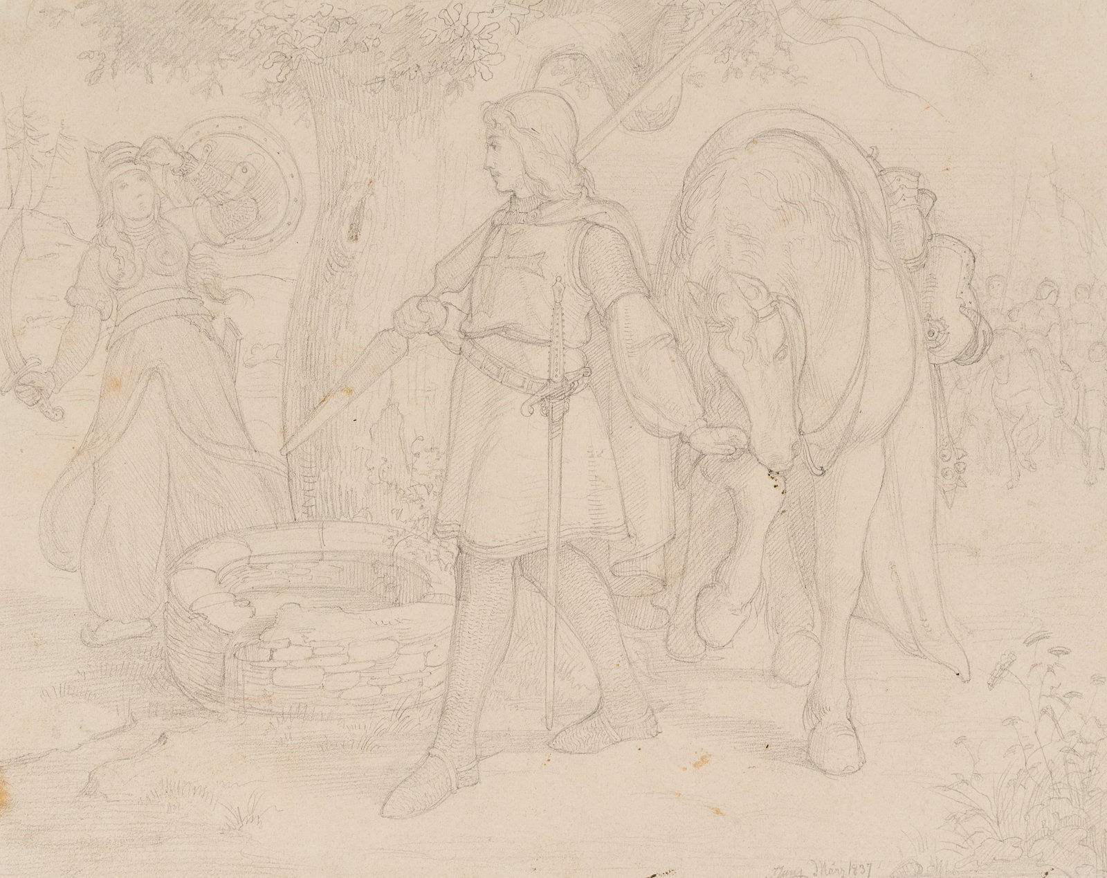 J. JUNG (1819-1844), Crusaders and Saracens, 1837, Pencil (1 of 5)