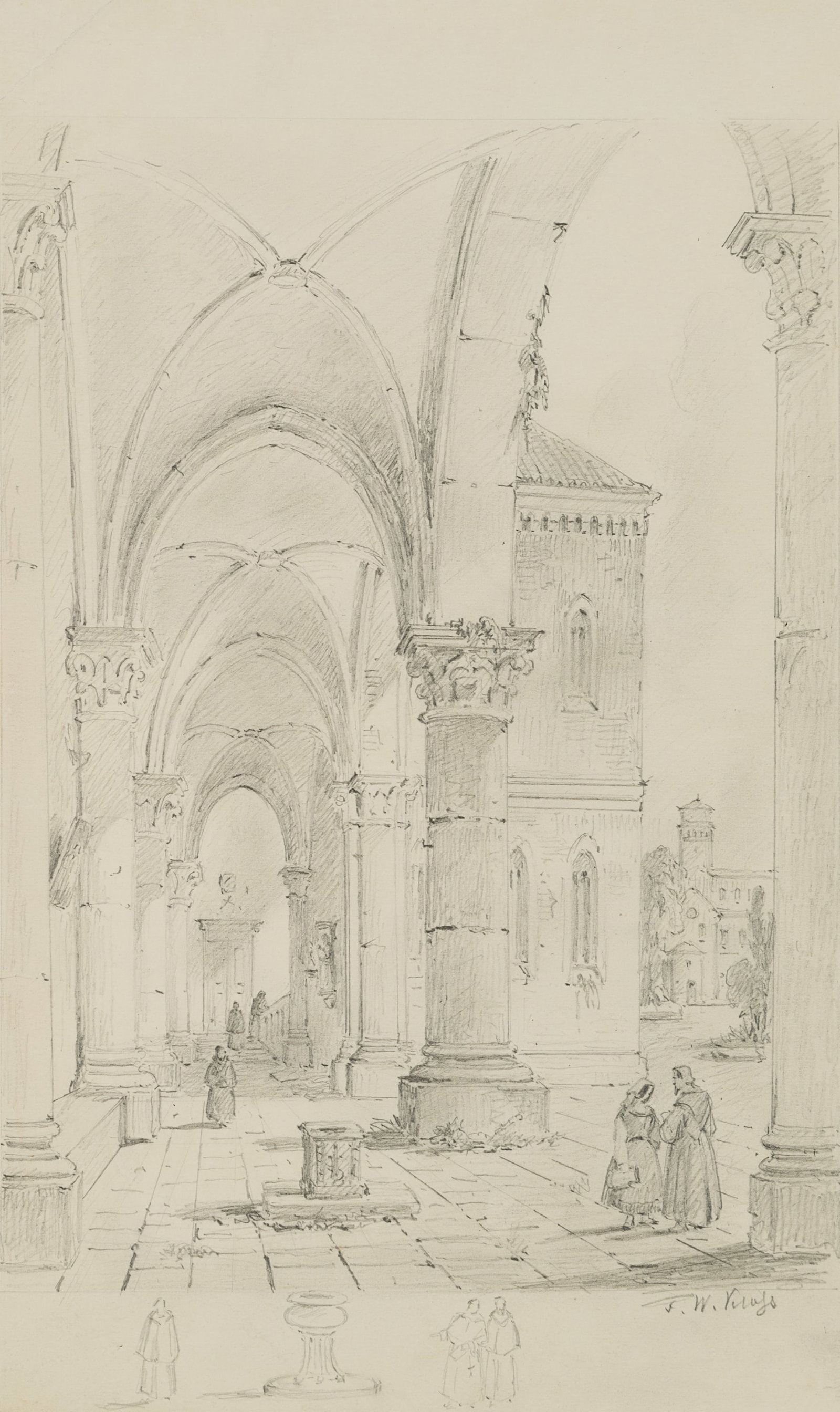 F. KLOSE (1804-1863), Monastery church in Italy, Pencil (1 of 4)
