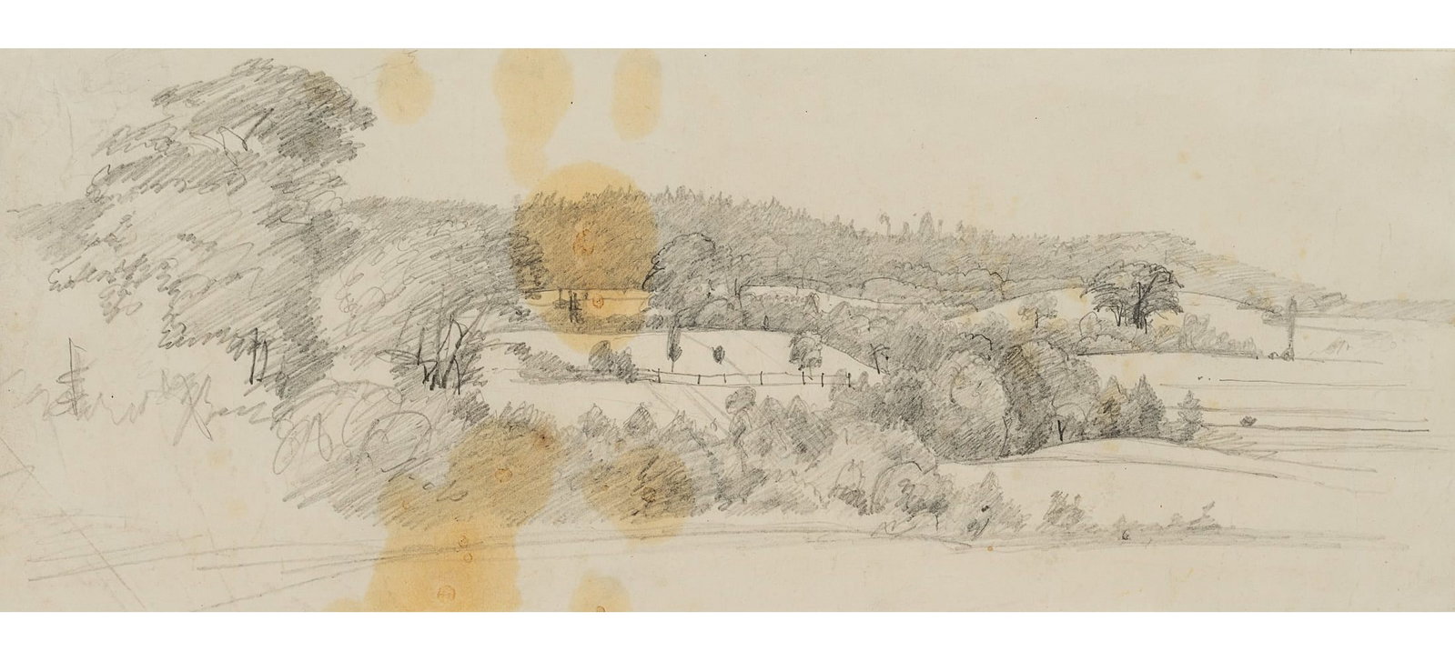C. KRÜGER (1812-1880), hilly landscape, Pencil: Carl Johann Heinrich Krüger (1812 Salzwedel - 1880 Arendsee): Hilly landscape with fields and groups of trees, 19th century, Pencil Technique: Pencil on Paper Date: 19th century Description: Sket