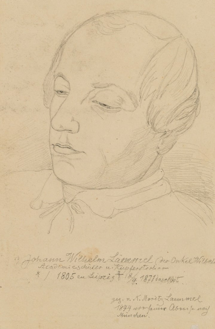 K. LÄMMEL (1822-1866), Portrait of Uncle Johann Wilhelm Lämmel, 1844, Pencil: Karl Moritz Lämmel (1822 Leipzig - 1866 ): Portrait of Uncle Johann Wilhelm Lämmel, 1844, Pencil Technique: Pencil on Paper, mounted on Paper Inscription: Inscribed, signed and dated below b