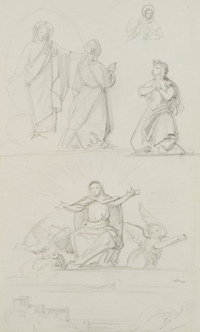 J. LANGE (1817-1878), Religious scenes, around 1840, Pencil (1 of 8)