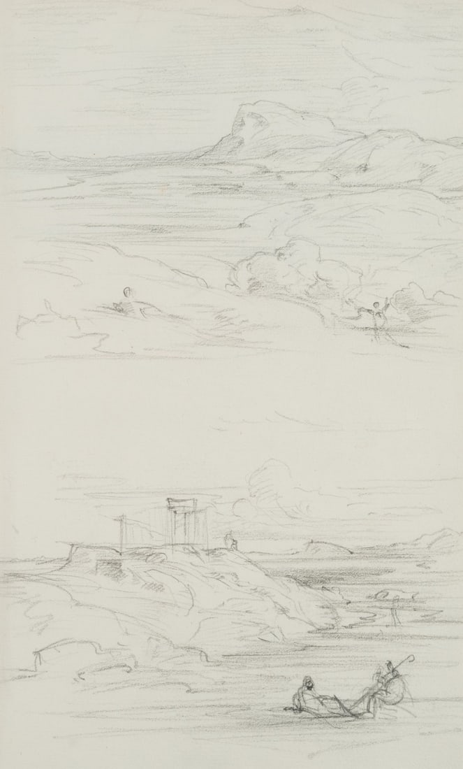 J. LANGE (1817-1878), Greek Landscape Studies, around 1840, Pencil (1 of 8)