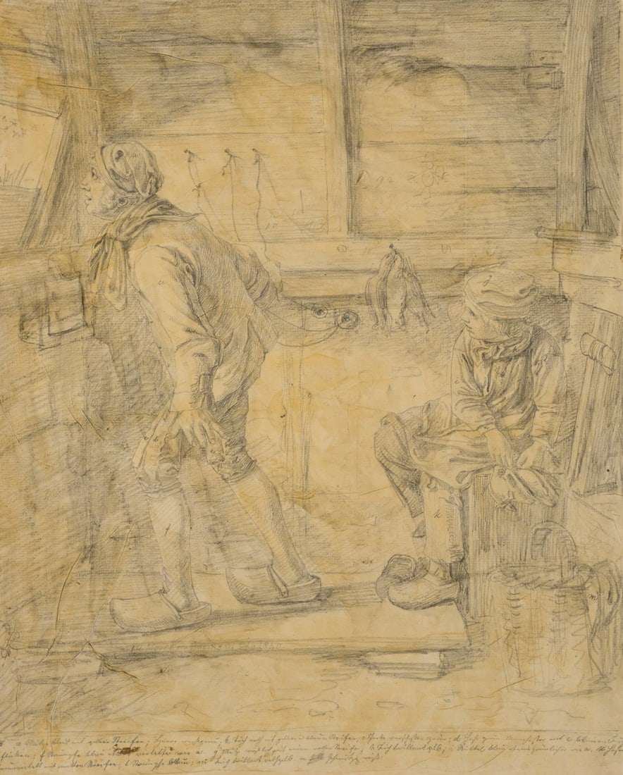 After MEYER (*1813), A boy and a gentleman in a hut, around 1840, Pencil (1 of 5)