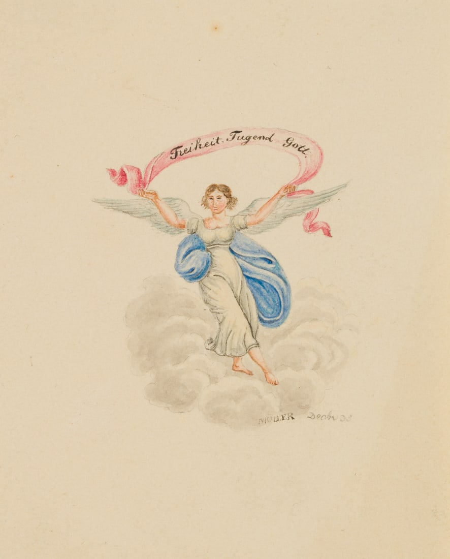 MÜLLER (19th), Congratulatory card featuring an angel, 1835, Watercolor (1 of 4)