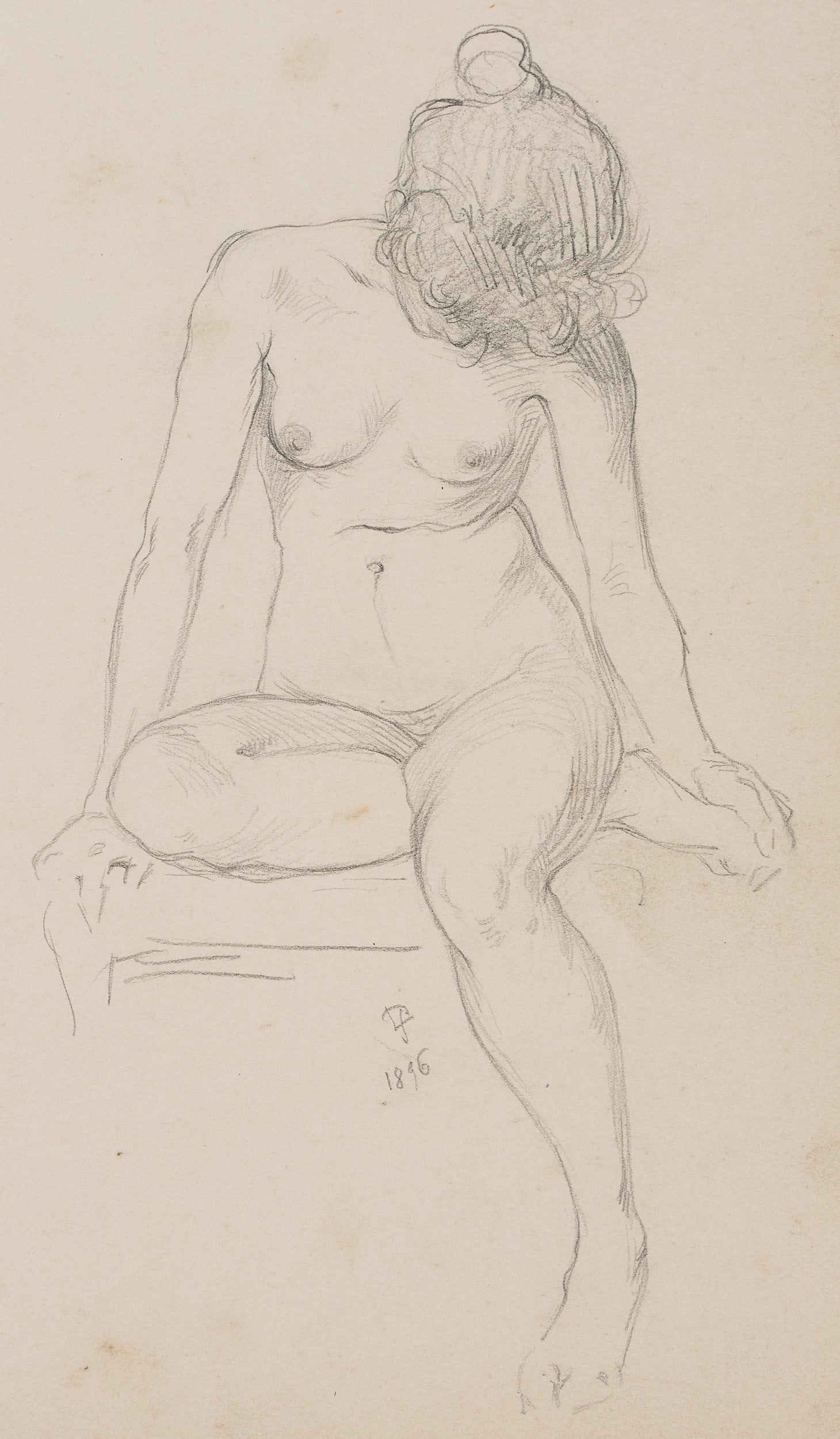 L. PRIMAVESI (*1871), Seated female nude, 1896, Pencil: Leo Primavesi (1871 Cologne - after 1937 ): Seated female nude, 1896, Pencil Technique: Pencil on Paper Inscription: Lower right monogrammed: "LP 1896". Date: 1896 Provenance: From the estate of the a