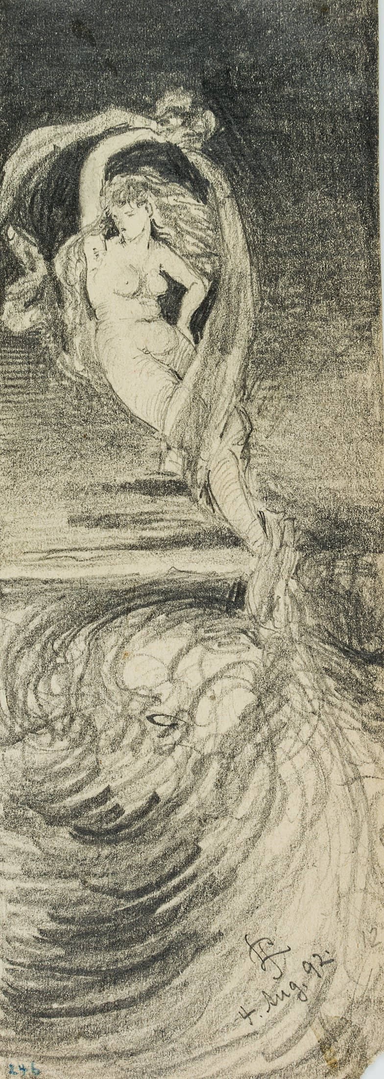 L. PRIMAVESI (*1871), Dancing Nereid, 1892, Pencil: Leo Primavesi (1871 Cologne - after 1937 ): Dancing Nereid, 1892, Pencil Technique: Pencil on Paper Inscription: Lower right monogrammed: "LP". lower left numbered: "246". Lower right dated: "Aug. 92"