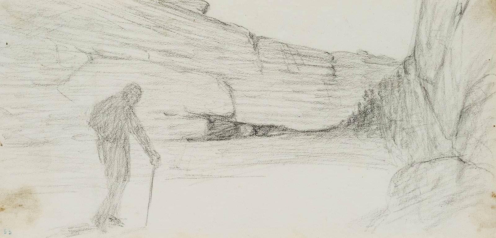 L. PRIMAVESI (*1871), Lonely Wanderer, around 1890, Pencil (1 of 4)