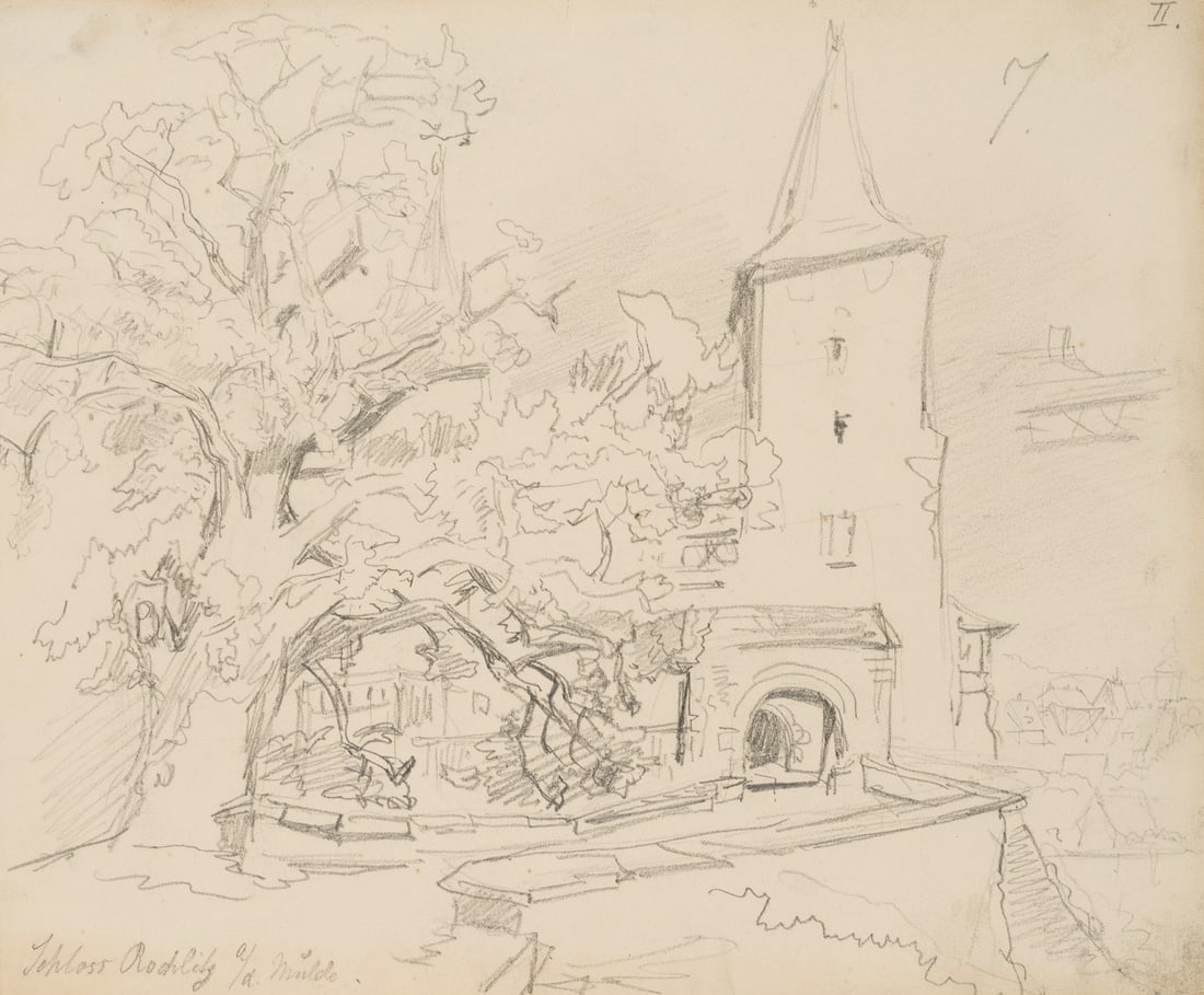 R. PÜTTNER (1842-1913), Rochlitz Castle on the River Mulde, Pencil (1 of 4)