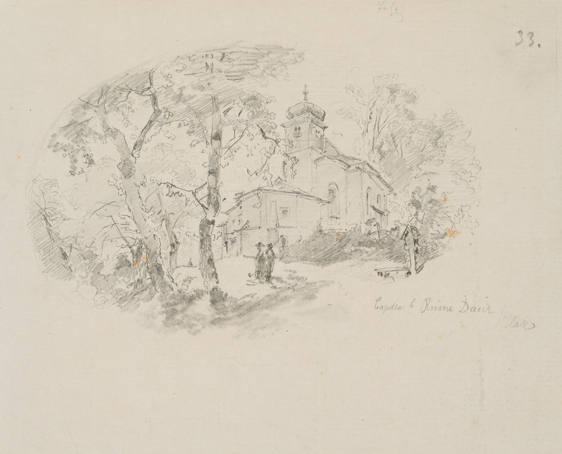 R. PÜTTNER (1842-1913), Church with an onion dome, Pencil: Richard Püttner (1842 Wurzen - 1913 Munich): View from the garden to an elevated church with onion dome, 19th century, Pencil Technique: Pencil on Paper Inscription: Inscribed lower right and num
