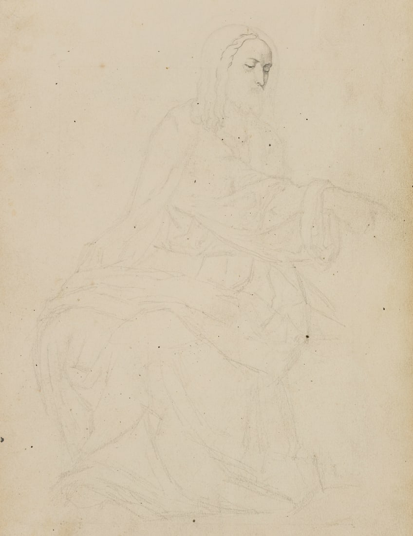 M. SCHWIND (1804-1871) Circle, Christ and Expulsion from Paradise, around 1840, Pencil: Moritz von Schwind (1804 Vienna - 1871 Munich) Circle: Wise Christ and expulsion from paradise, c. 1840, Pencil Technique: Pencil on Paper Date: c. 1840 Description: Sketch-like sketch with partial fi