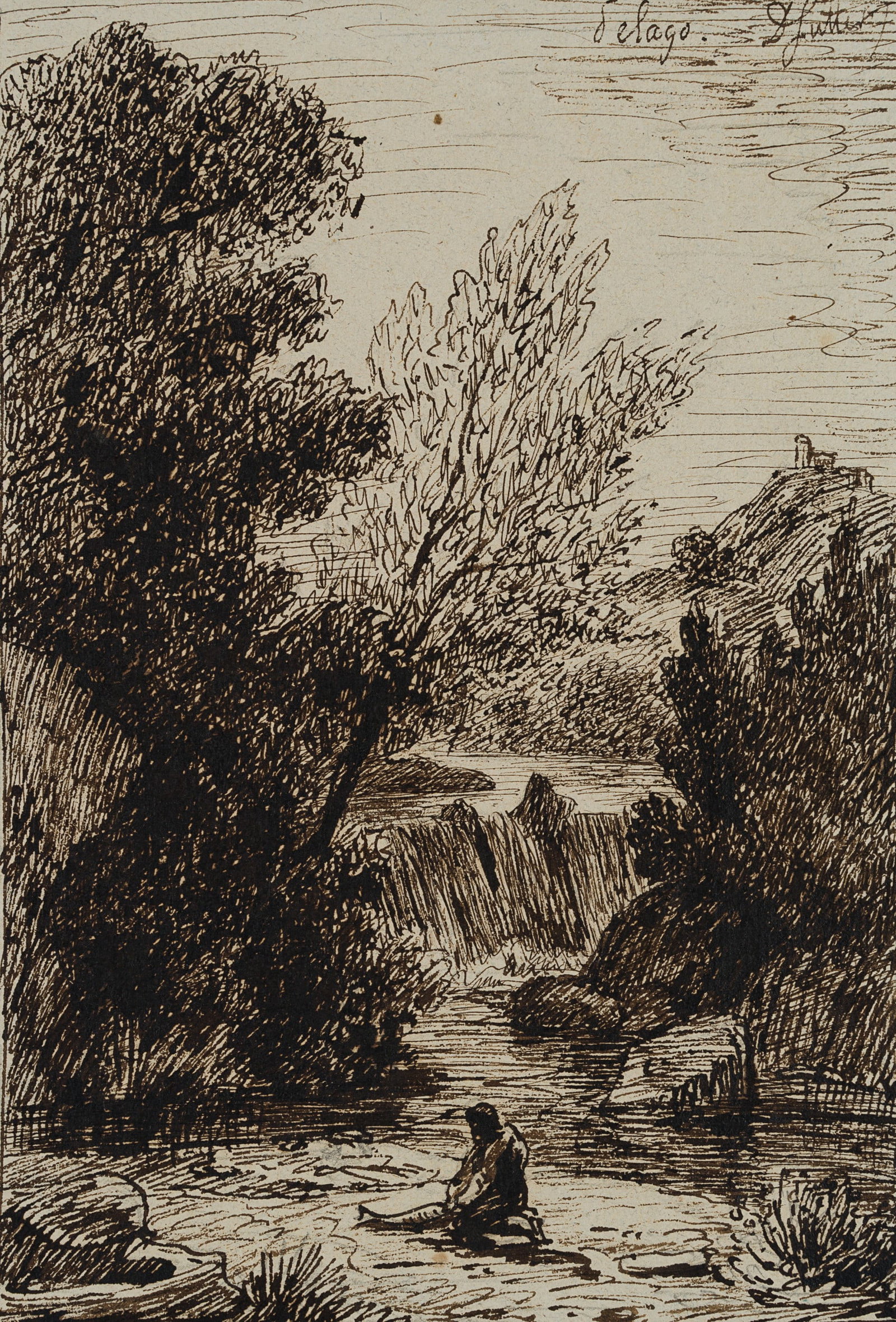 J. SUTTER (1811-1880), Woodland with a stream and a figure, around 1856, Indian ink (1 of 4)