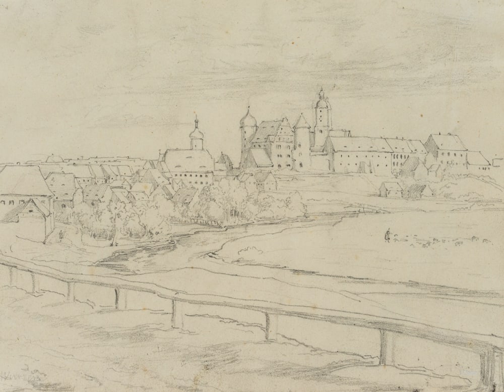 O. WAGNER (1803-1861), Vedute of Wurzen Castle, Pencil: Otto Wagner (1803 Torgau - 1861 Dresden): Vedute of Wurzen Castle, 19th century, Pencil Technique: Pencil on Paper Inscription: Inscribed in pencil lower left: "Wurzen". Inscribed by an unknown hand o