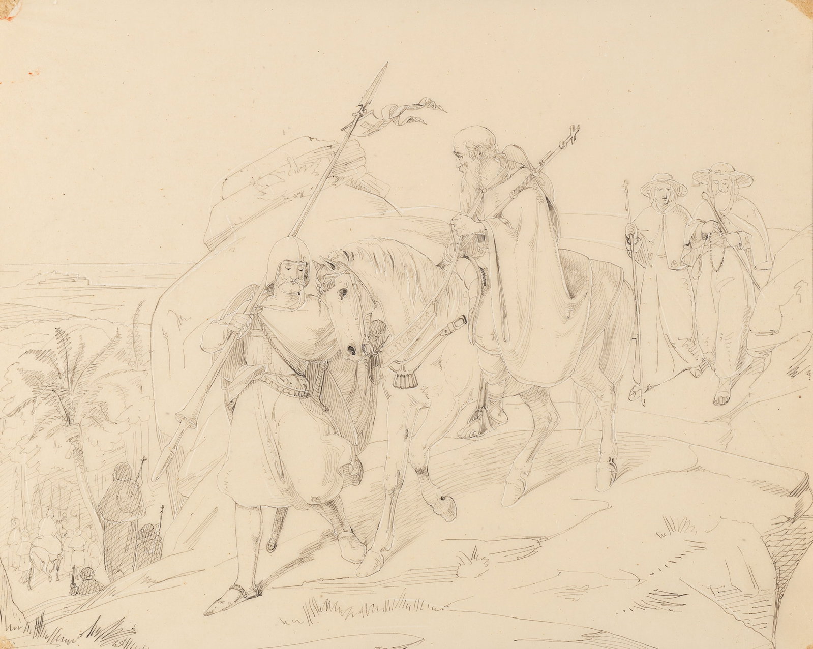J. ZWECKER (1814-1876), Pilgrimages in the Middle Ages, around 1840, Pen drawing (1 of 5)