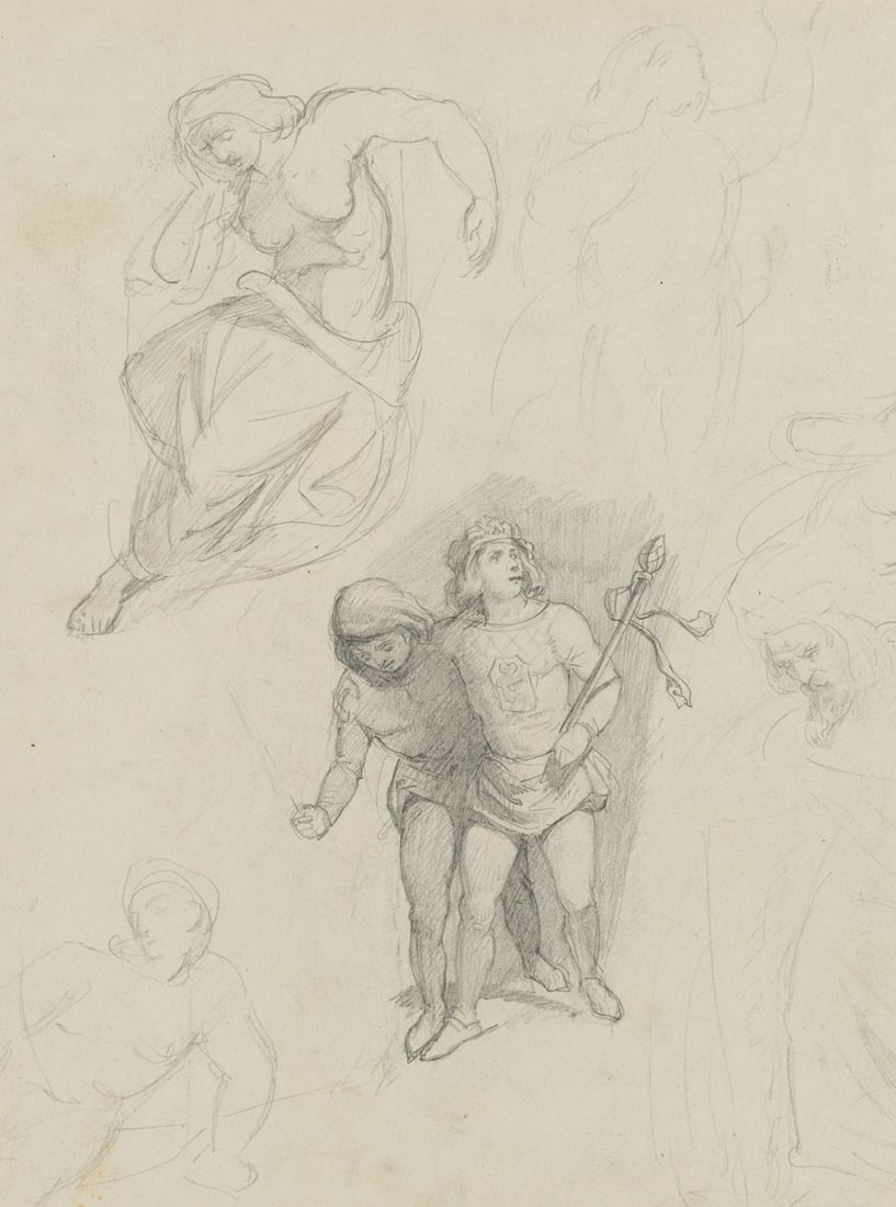 Unknown (19th), Study Guide, The Young Prince, Dante, Pencil: Unknown (19th century): Study Guide, The Young Prince, Dante, 19th century, Pencil Technique: Pencil on Paper, mounted on Paper Inscription: On the right, the figure of an old knight or king can be se
