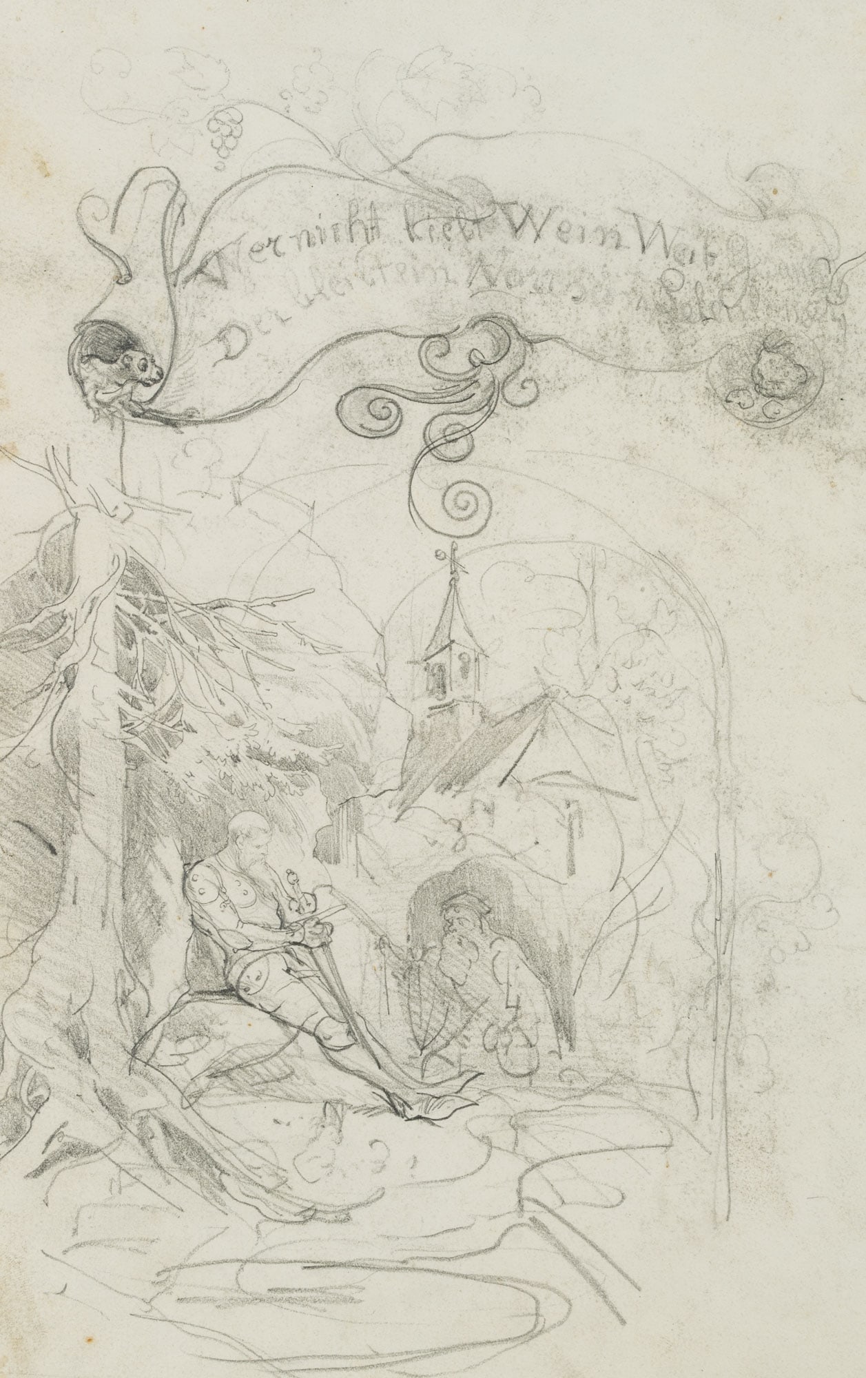 Unknown (19th), Anyone who doesn’t love wine, women and song, around 1890, Pencil (1 of 4)
