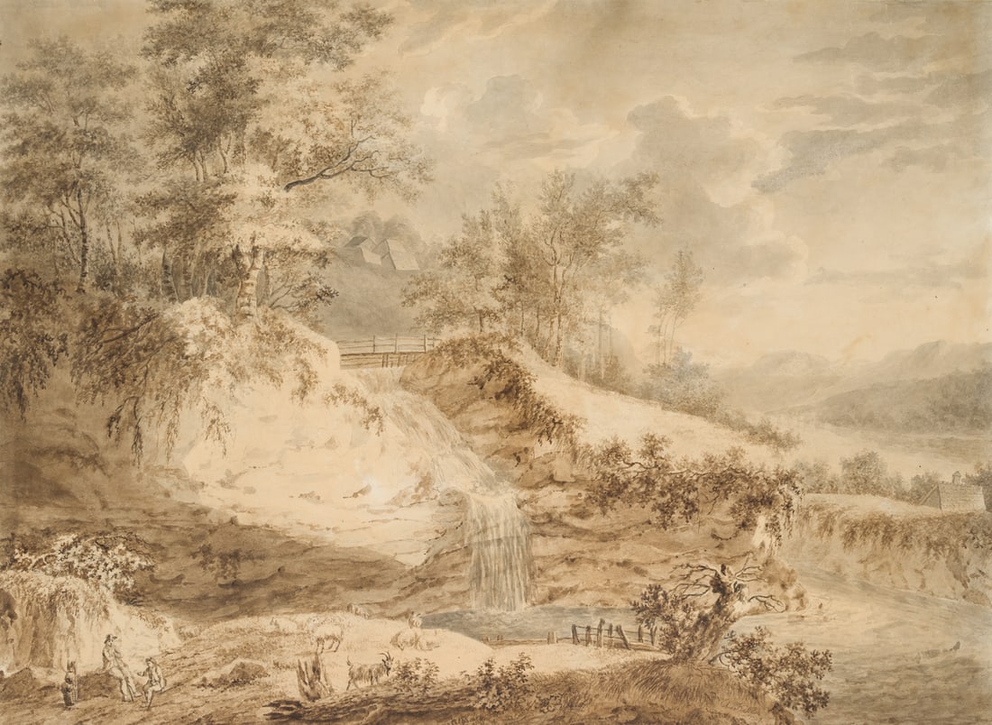 Unknown (19th), A bucolic landscape with a waterfall, 1817, Watercolor: Unknown (19th century): A bucolic landscape with a waterfall, 1817, Watercolor Technique: Watercolor on Paper, mounted on Inscription: Lower right signed: "A. Keller 1817". Date: 1817 Description: Usi