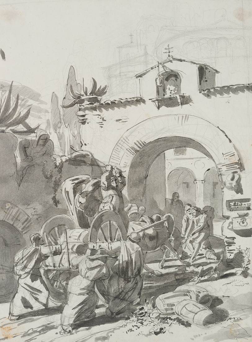 Unknown (19th), Monks and a beer cart, Indian ink (1 of 5)