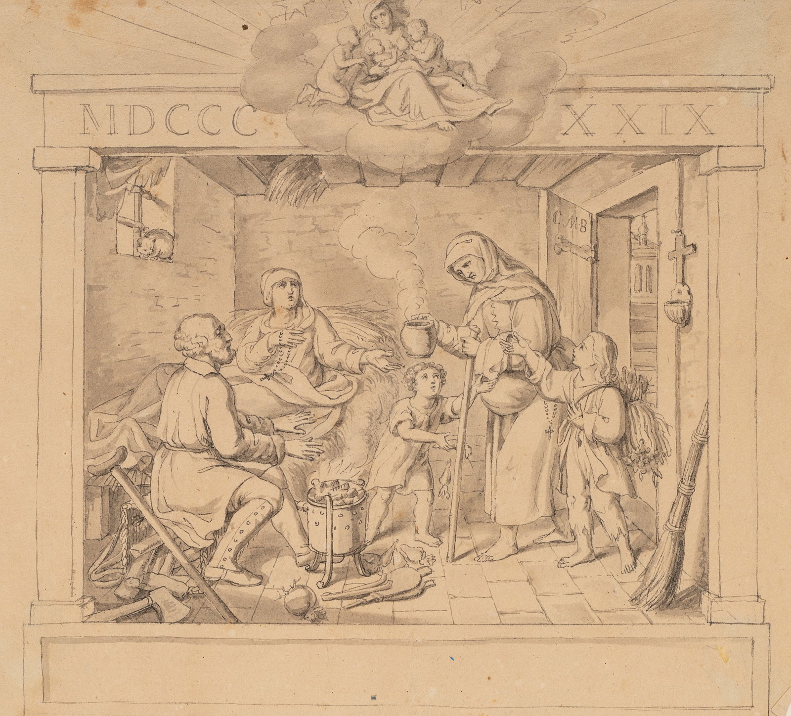 Unknown (19th), Care for the sick, 1829, Pen drawing (1 of 5)