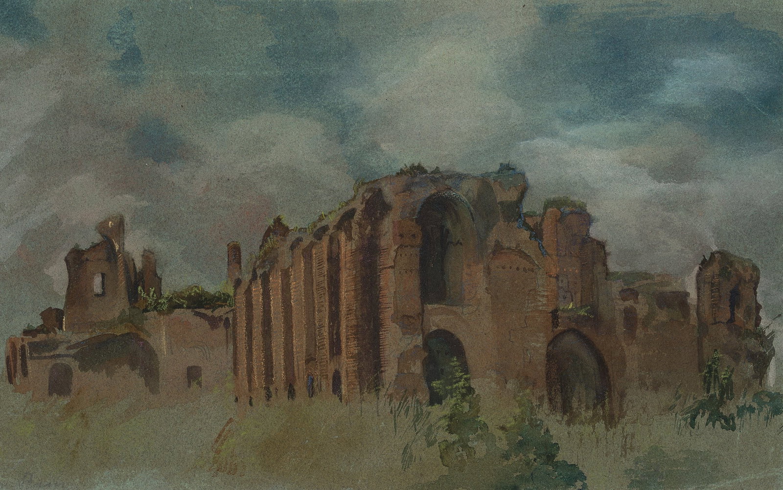 Unknown (19th), Ruins on the Palatine Hill in Rome, Watercolor (1 of 5)