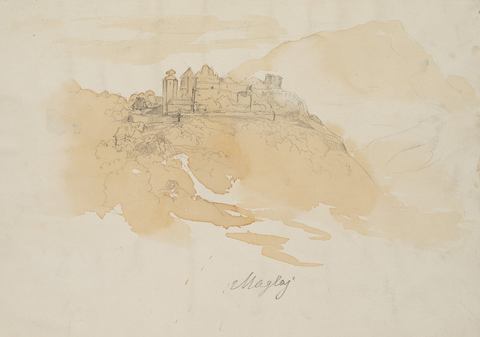 Unknown (19th), Maglaj, Bosnia and Herzegovina, Pencil: Unknown (19th century): Hill town, Maglaj, Bosnia and Herzegovina, 19th century, Pencil Technique: Washed Pencil on Paper Inscription: Lower middle inscribed by the artist's hand: "Maglaj". Date: 19th
