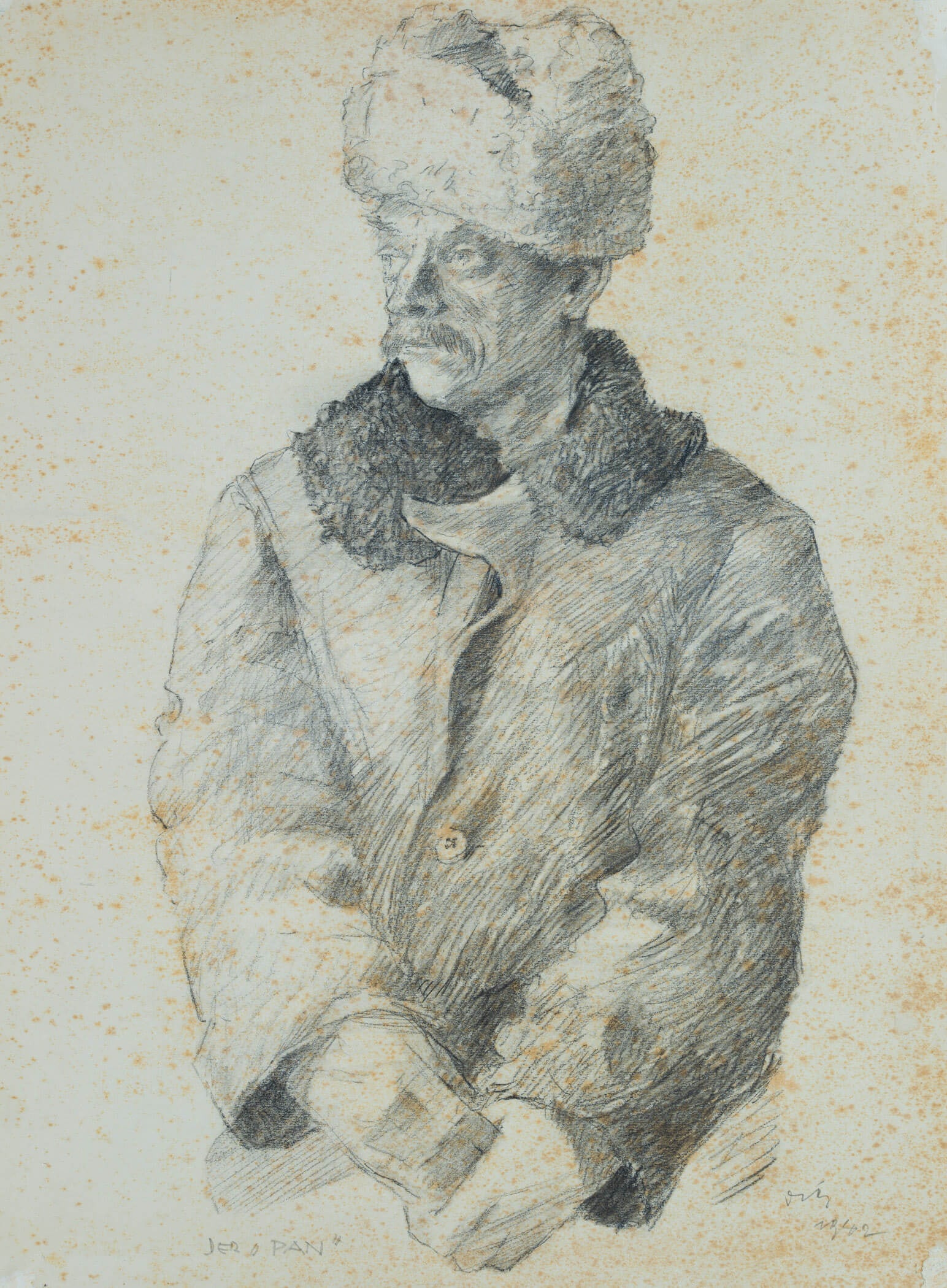 W. DIEZ (1906-1979), The Pan. An old man in a fur hat, Pencil: Werner Diez (1906 Kempen - 1979 Schorndorf): The Pan Portrait of an old man with a Russian cap, 20th century, Pencil Technique: Pencil on Paper, mounted on Paper Inscription: Titled lower left and sig