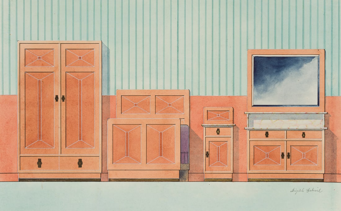 A. GABRIEL (20th), Bedroom furniture design, design, around 1910, Watercolor (1 of 4)