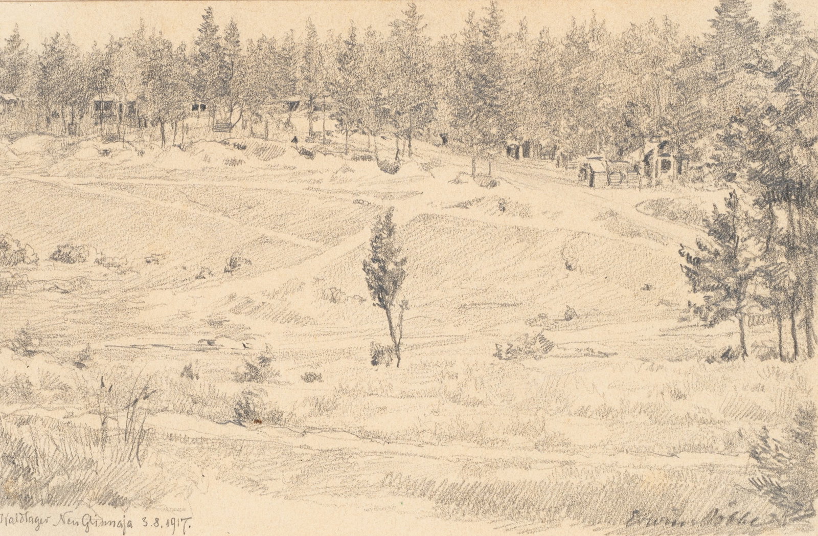 E. NÖBBE (1882-1948), Forest camp. Panoramic landscape scene, 1917, Pencil (1 of 5)