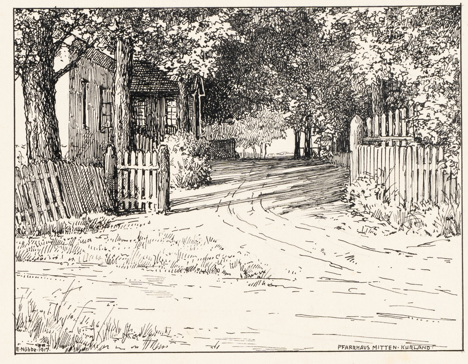 E. NÖBBE (1882-1948), Vicarage near Birzgale. Accommodation, 1917, Pen drawing (1 of 5)