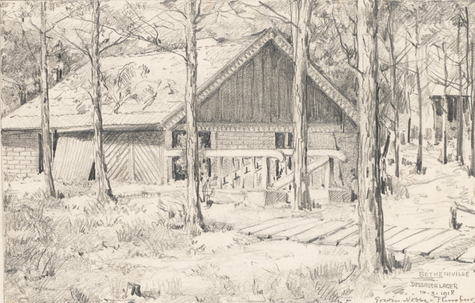 E. NÖBBE (1882-1948), Officers’ quarters near Bétheniville, 1918, Pencil (1 of 5)